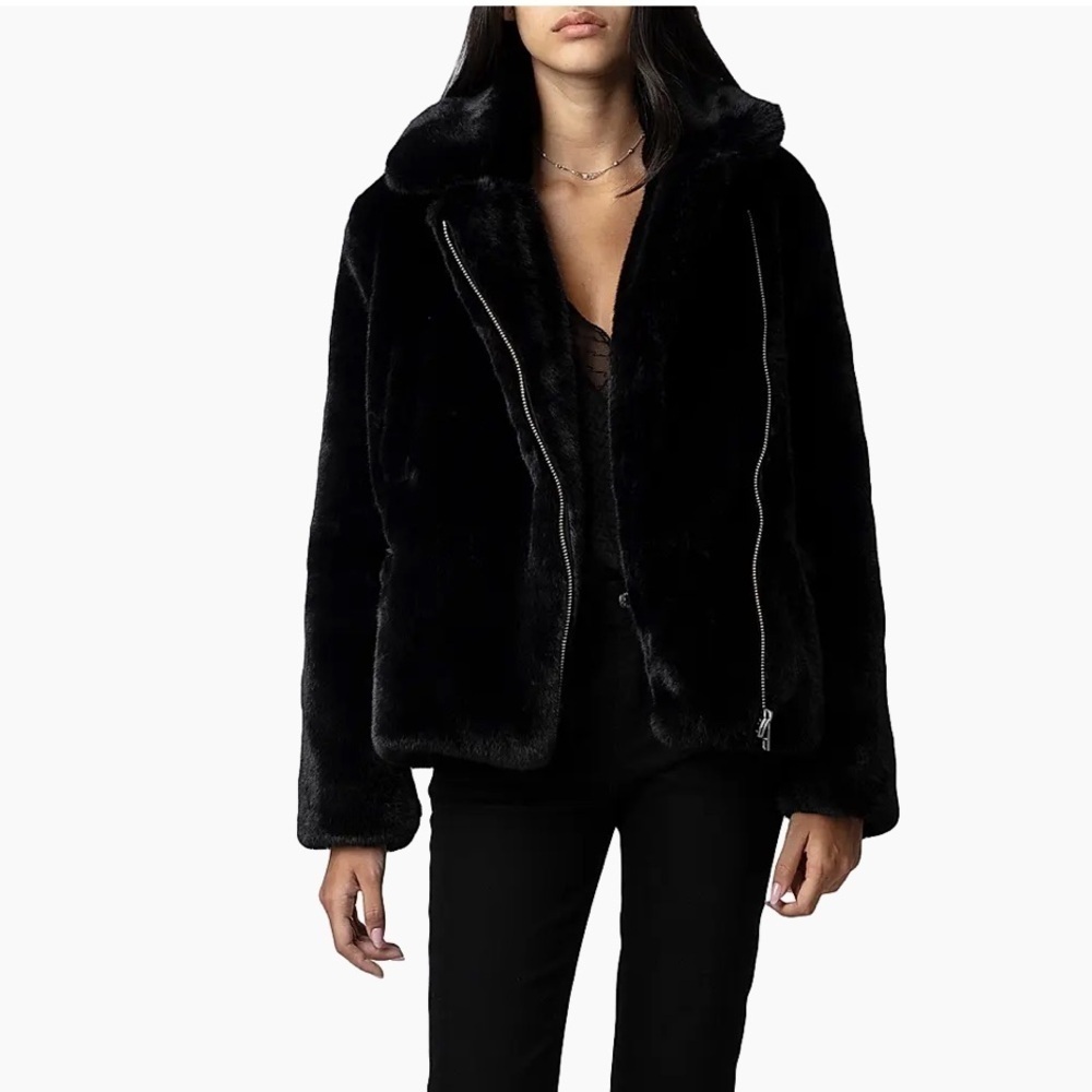 Zadig & Voltaire Black Freeze Faux Fur Vegan Luxury Jacket Women’s Medium/Large